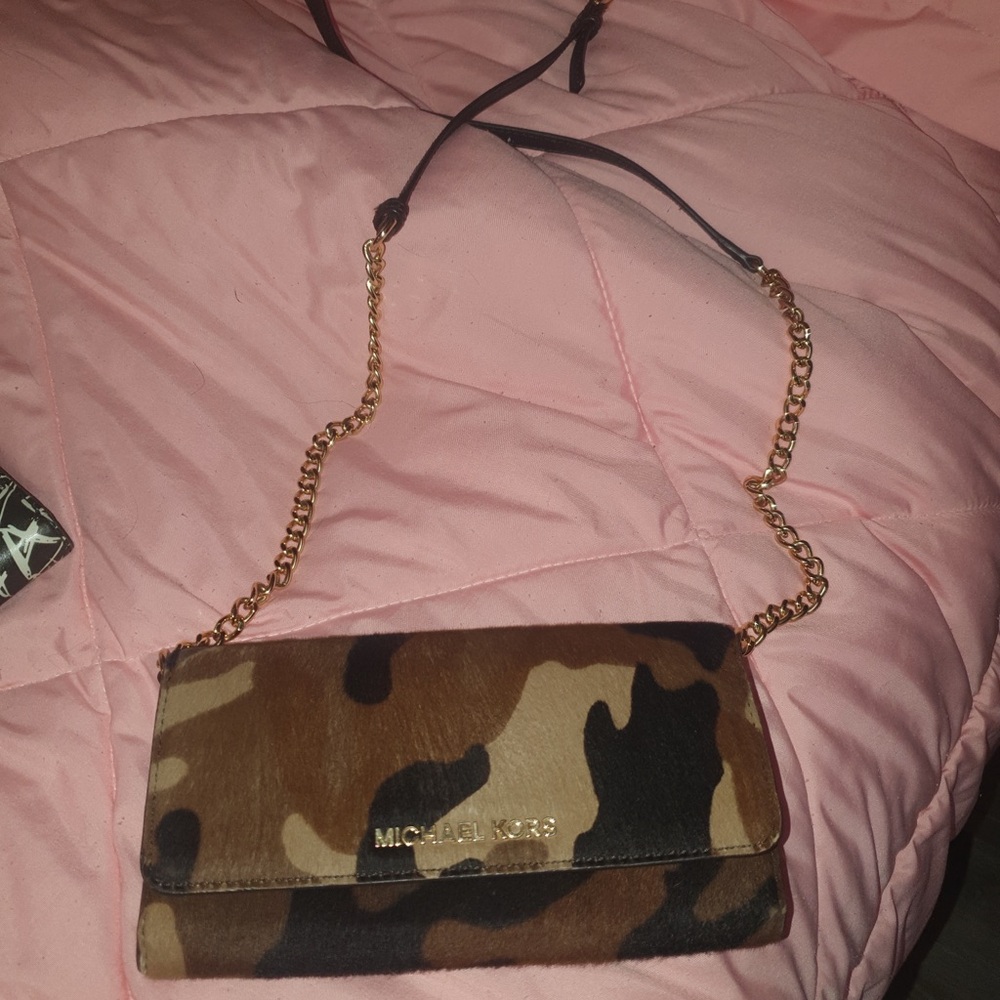 Michael Kors Brown and Tan Camouflage Crossbody Bag